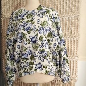 Levi's Crew Neck Sweatshirt Floral White Blue Green High Low Cut Size XS